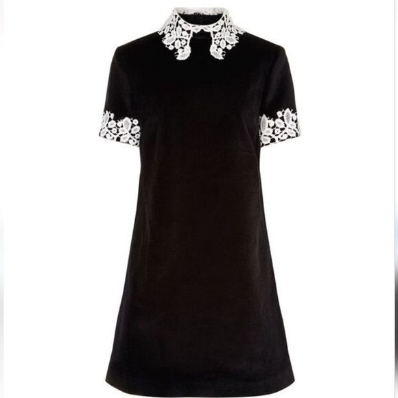 Macgraw OPIUM Velvet Silk Lined, Lace Sleeved Mini Dress - Picture 1 of 15